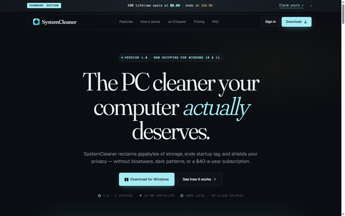 SystemCleaner product website preview